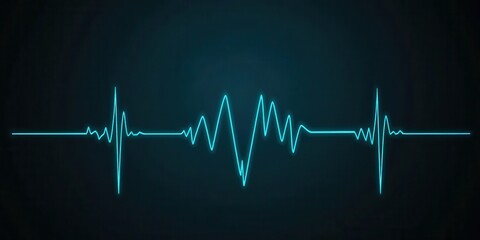 Medical diagnostic and heart health check. Digital audio waveform on a dark background in blue tones.