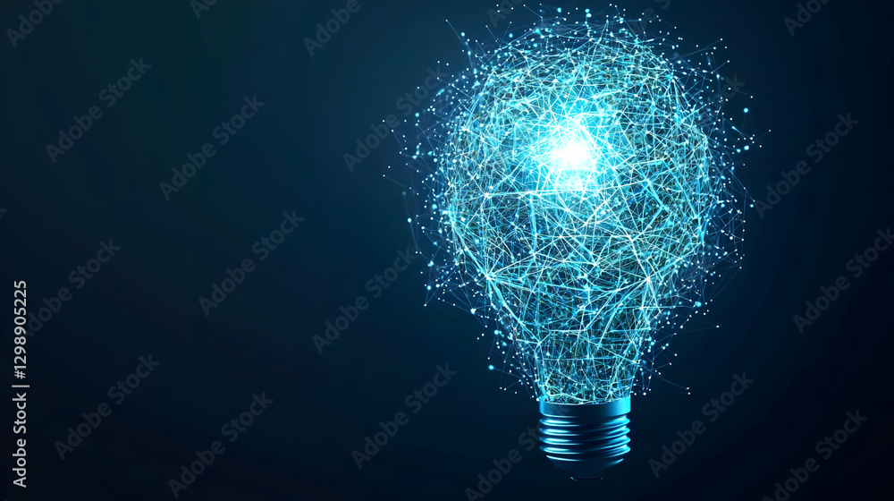 Aufkleber abstract blue lightbulb constructed from glowing points against a dark background