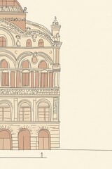 Fototapeta premium Beige Stone Building Facade Architectural Illustration