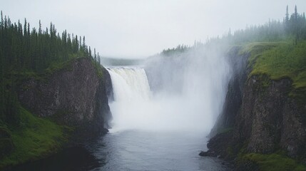 Majestic waterfall cascading into valley