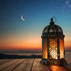 Serene Evening Lantern Under Starry Sky