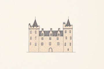 Obraz premium Beige Stone Castle Illustration Minimalist Pixel Art