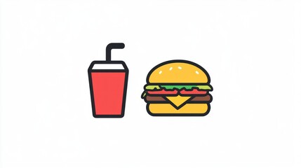 Cartoon burger and soda; fast food meal; white background; menu design