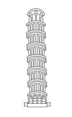 One continuous single drawing line art doodle italy, pisa, europe, architecture, tower, art, building, tourism, italian. Isolated flat illustration hand draw contour on a white background