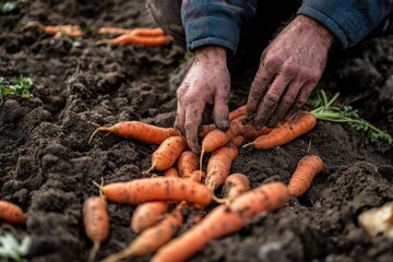 Harvesting fresh carrots from the soil