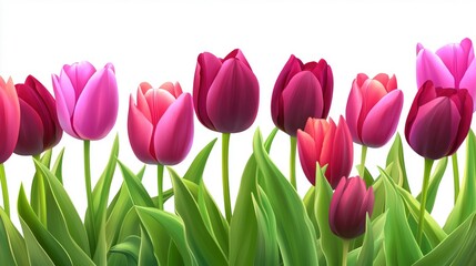 Naklejka premium A vibrant display of pink and purple tulips against a white background.
