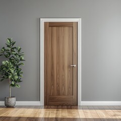 Dark Brown Wooden Door with White Frame in Modern Interior