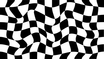 Psychedelic patterns black and white with deformed squares and wavy lines. Cool layouts in retro style of 60s 70s 80s 90s. Vector flat illustration.