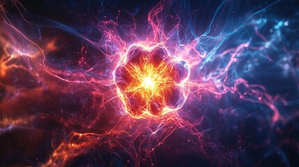 Fototapeta premium Abstract quantum concept design, futuristic neon-lit quantum energy grid
