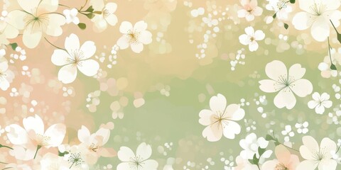 Delicate White Flowers on a Pastel Green and Beige Background