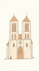 Fototapeta premium Beige Stone Church With Two Towers Illustration