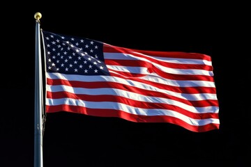 US flag waving against a black background in high resolution
