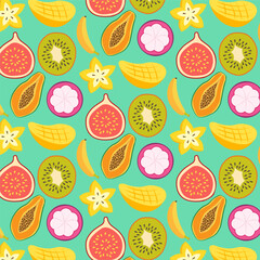 Tropical seamless pattern illustration of fresh fruits on a  background.