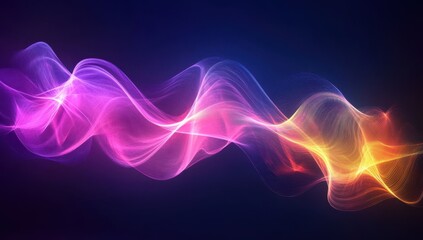 Colorful Abstract Wave Design with Flowing Light Trails in Vibrant Pink, Purple, and Yellow Against a Dark Background for Creative Visuals