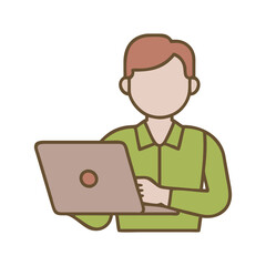 man holding or using laptop computer. Laptop computer technology. Flat vector illustration isolated on white background