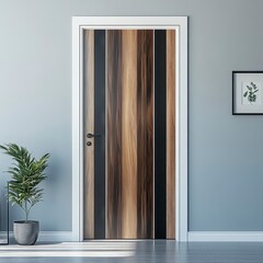 Fototapeta premium Modern Brown and Black Wood Grain Interior Door
