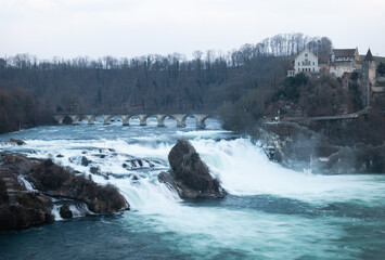 Largest European waterfall the Rhine falls in Switzerland.