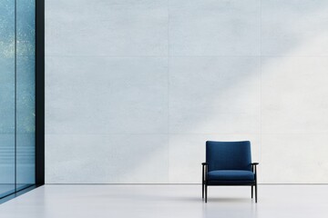 minimalistic stock photo of single modern chair placed in vast open space of contemporary building