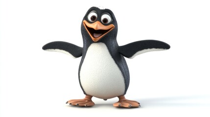 Fototapeta premium Cartoon penguin character, happy expression, isolated white background