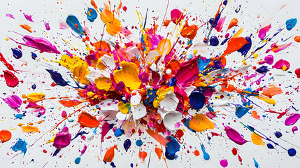 Fototapeta premium Vibrant Abstract Painting with Splashes of Color Over White Background