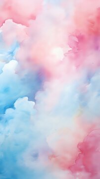 Soft watercolor abstract background in pink and blue pastel tones with flowing ethereal effects, suitable for romantic designs, wedding stationery and baby shower decor.