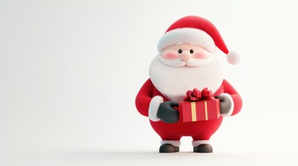 Obraz premium Cute Santa with Gift, Studio Portrait