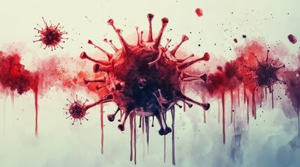 Dynamic Red and Black Blood Explosion on Pristine White Background Evoking Strong Emotions and Dramatic Contrast in Artistic Expression and Visual Impact