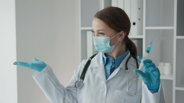 A Healthcare Professional prepares a Vaccine Dose, showing commitment to patient wellness by using sterile instruments and wearing a mask to ensure safe immunization in a clinical setting