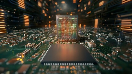 Obraz premium Circuit Board with Chip, Futuristic