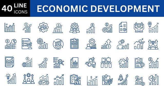 Economic development line icon set.