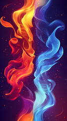 A vector background with two flames, one red and the other blue, representing passion and creativity
