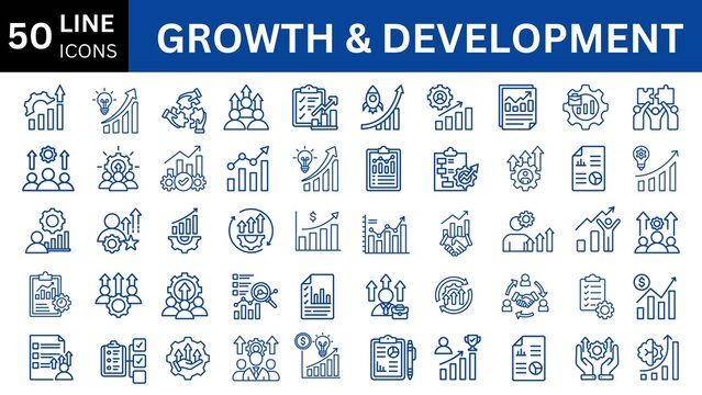 Growth and development line icons collection. 