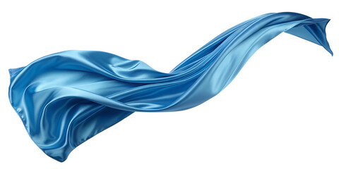 blue silk satin cloth floating or flying in the air isolated on a white background