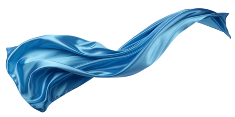 blue silk satin cloth floating or flying in the air isolated on a white background