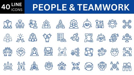People and teamwork line icons set .
