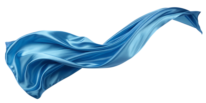 blue silk satin cloth floating or flying in the air isolated on a white background