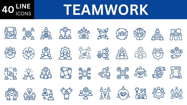Teamwork line icons set.