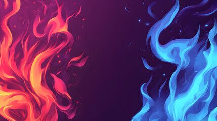 A vector background with two flames, one red and the other blue, representing passion and creativity
