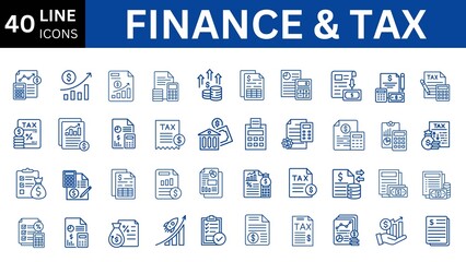 finance and tax line icon set.