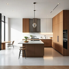 Modern luxury kitchen interior in minimal scandinavian style