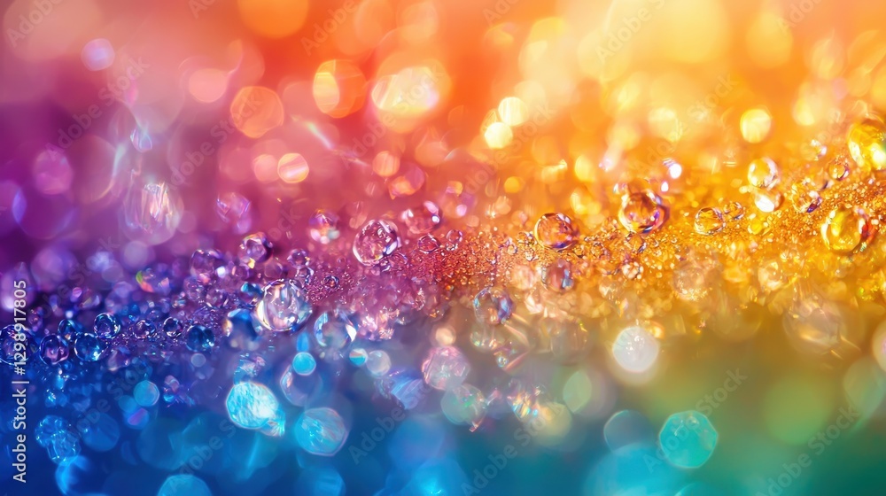 Poster colorful water droplets create a vibrant abstract background with various hues blending together in 