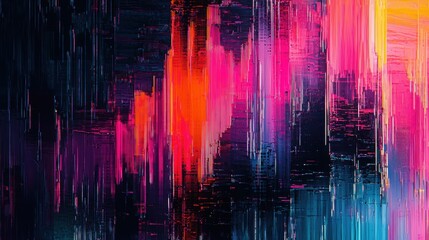 Obraz premium Vibrant abstract artwork displaying a burst of colors including red, pink, orange, and blue layered with dynamic brush strokes against a dark background