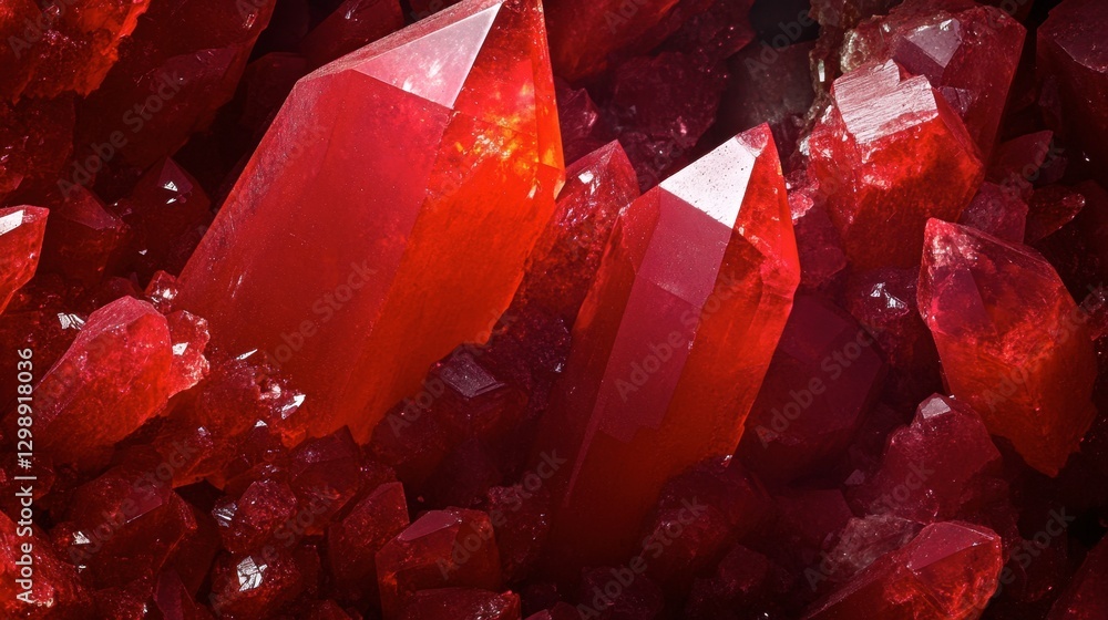 Poster vibrant red crystal cluster with sharp points and reflective surfaces