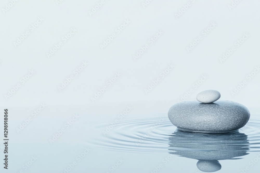 Poster minimalistic stock photo of smooth river stone with water droplets clinging to its surface resting o