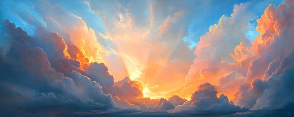 Stunning ethereal sunset with vibrant clouds painted across the sky