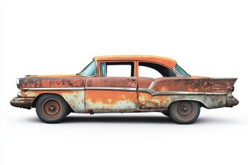 A classic abandoned car is showing signs of serious rust damage