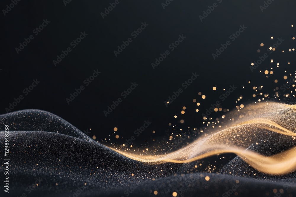 Poster minimalistic stock photo of sophisticated golden sparkle pattern flowing across rich black backgroun