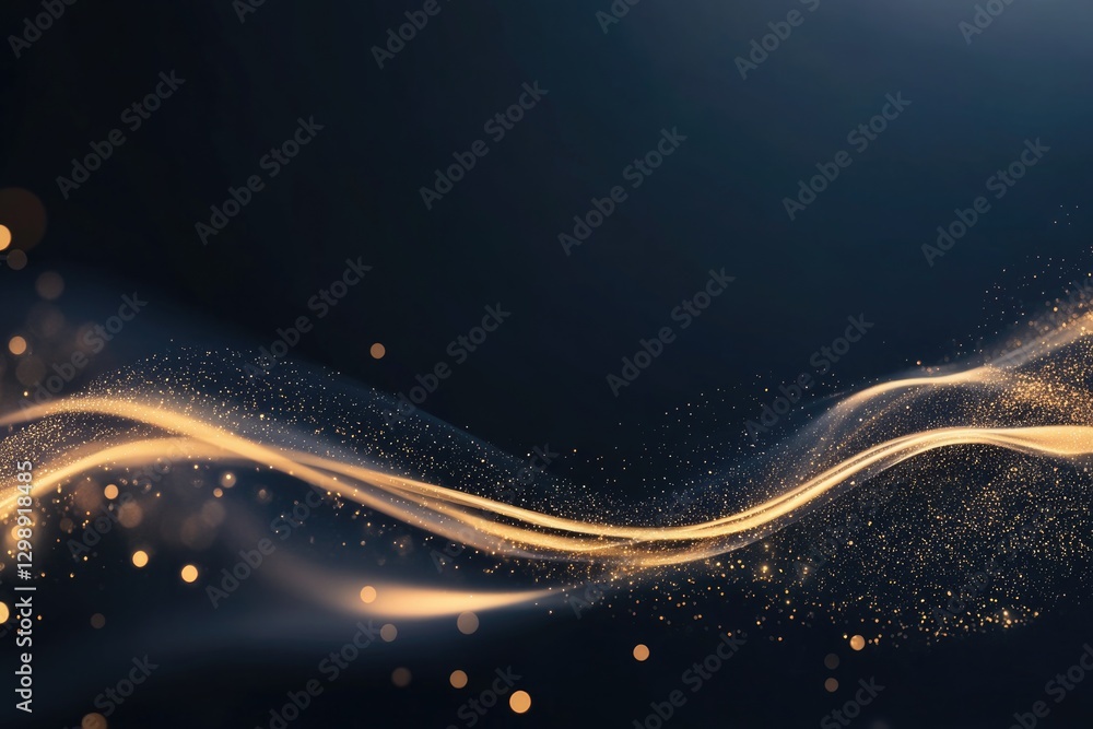 Poster minimalistic stock photo of sophisticated golden sparkle pattern flowing across rich black backgroun
