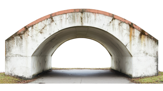 Old concrete arch bridge with transparent background