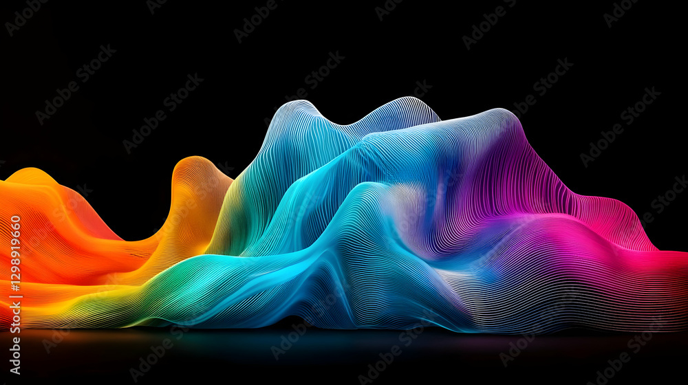 Poster abstract digital rainbow colored surface with light and shadow on black background